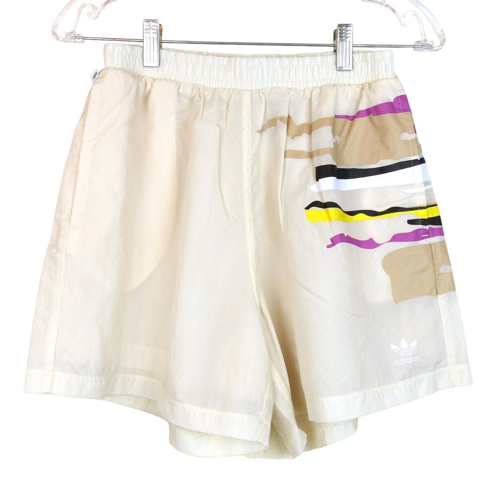 Adidas X Thebe Magugu Shorts Womens S Cream Graphic Strokes Mesh Lined HK5197